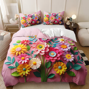 طقم مفارش سرير من الزهور وقلب البكر بألوان كرتونية ثلاثية الأبعاد طقم غطاء لحاف وردي مخصص بطباعة رقمية - Product Image 3