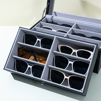 Boîte de présentation de lunettes de soleil en carton à 12 emplacements, en PU, double couche, grande capacité de rangement avec tiroir à fenêtre, étui gaufré