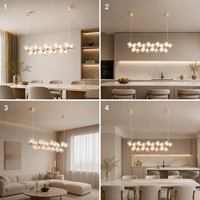 Lustre linéaire moderne doré à 16 lumières avec abat-jour double en verre en forme de tulipe, longueur moyenne 1000 mm, suspendu pour restaurant, hôtel, salle à manger, îlot de cuisine