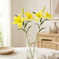 O-X014 Grosir Bunga Lily Sentuhan Asli Warna Pink Putih Kuning Berkualitas Tinggi 3 Kepala Bunga Lily Lateks Buatan untuk Dekorasi Rumah dan Pernikahan
