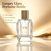 Flacon de parfum vide de luxe en verre transparent à facettes de 100 ml, avec bouchon côtelé en alliage de zinc, logo YM personnalisé, estampage doré, vaporisateur, coffret cadeau