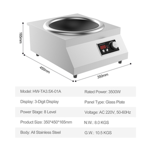 Table de cuisson électrique haute puissance 3500W 220V, équipement de cuisine commercial, cuisinière à induction en acier inoxydable pour la cuisine des restaurants - Product Image 2