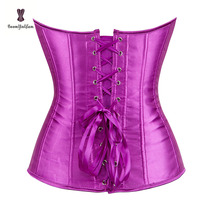 Haute qualité grande taille Korset gros seins femmes Overbust solide Corselet avec T String Satin rose violet bleu rouge à lacets désossé Gorset