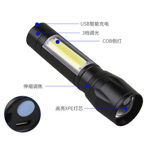 Ultra Bright 800 Lumens 5W Mini Led Cob <b>Flashlight</b> IP54 Waterproof Zoomable Portable Usb <b>Rechargeable</b> Battery Aluminum Alloy - Product Image 2