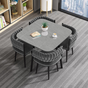 Tavolo da pranzo leggero personalizzato di lusso con piano quadrato <span class=keywords><strong>in</strong></span> pietra e sedie compatte per sala da pranzo - Product Image 4