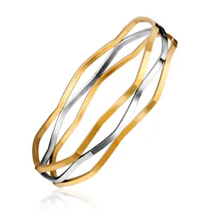 Fashion Hot Mix Colors Zigzag Circle Titanium Steel Bracelets Bangles For Women Gold Plated Jewelry Party Decoration Jewel