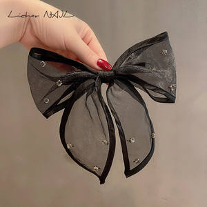 Accessoires de mode coréenne arc de couleur noire Barrette de cheveux <span class=keywords><strong>avec</strong></span> strass poignée de cheveux en cristal Simple femmes Barrette de cheveux français - Product Image 5