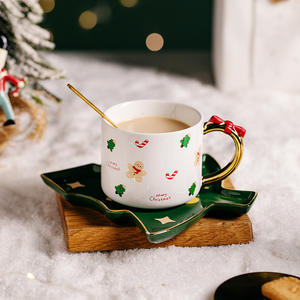 Tasses à café en porcelaine avec cuillère, motif sapin de Noël, tasse de Noël en céramique - Matériau en verre - Product Image 4