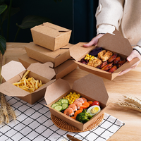 Lonchera Cuadrada de Papel Kraft Reutilizable, Impermeable y Ecológica para Comida Rápida, Ensaladas, Café, Sushi y Leche