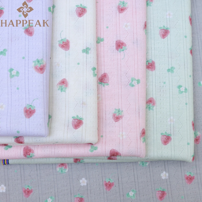 HAPPEAK Customize Strawberry Printed Polyester Rayon Pointelle Knit Fabric for Sleepwear