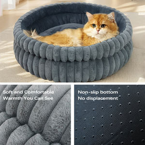 Dickes Warmes Katzenbett Höhle Weiches Plüsch-Schlafkissen Rutschfestes Winter-Pad Einfarbiges Polyester Rund Komfortabel Klein Mittel Groß - Product Image 5