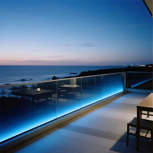 유리 발코니 난간 호텔 아파트 프로젝트 LED U 채널 유리 난간 데크 발루스트레이드 베이스 슈 알루미늄 유리 핸드레일 - Product Image 2