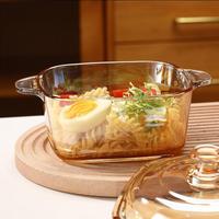 Bol à salade alimentaire épaissi Double oreille pot en verre ambré ustensiles de cuisine casseroles bol en verre avec couvercle