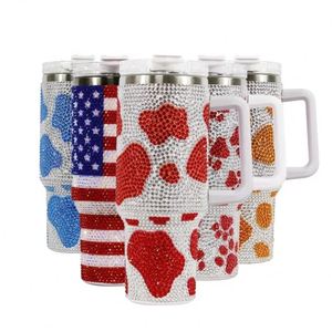 40oz Diamond-studded Car Water Cup with Thickened Stainless Steel Straw and Handle - Product Image 2