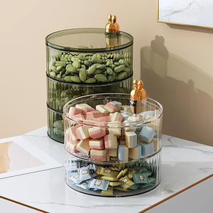 Оптовая продажа, креативный 360 Вращающийся многослойный пластиковый прозрачный Круглый Настольный ящик для хранения еды для сладостей, сухофруктов, закусок - Product Image 5