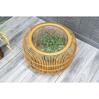 Table basse moderne ART NEST Farmhouse, faite à la main, durable, avec plateau en verre, en bambou et rotin, en bois, facile à assembler, meubles de salon