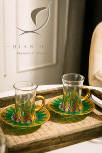 2025 Qian Hu ชุดแก้วกาแฟเอสเพรสโซหรูหรา, สินค้ามาใหม่ส่งตรงจากโรงงานชุดถ้วยชาแก้วตุรกีเอวบาง6ดื่มวินเทจ - Product Image 3