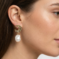 Ensemble de boucles d'oreilles de luxe personnalisées en perles baroques, design cœur croissant martelé, clous dorés et pendentifs, bijoux pour femmes, vente en gros