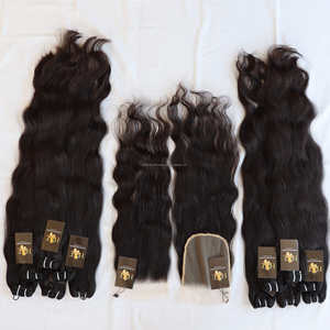 Mèches naturelles crépues et bouclées avec Lace Fro, cheveux humains, lisses, Temple indien, 100% vison - Product Image 1