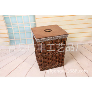 <b>Square</b> Woven Laundry <b>Basket</b> Brown Cotton Fabric Washable Clothing Organizer Standing Type - Product Image 2