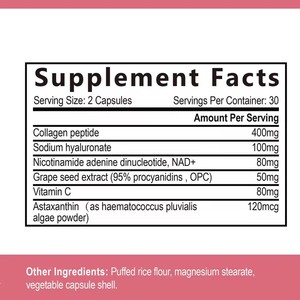 Capsules de Complexe Anti-Âge à la Vitamine C, à l'Hyaluronate de Sodium, aux Peptides de Collagène, aux Pépins de Raisin, au Resvératrol et au NAD - Product Image 5