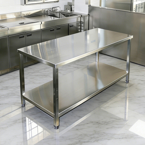 Tavolo da Lavoro Commerciale in Acciaio Inossidabile a Doppio Ripiano per Preparazione Alimenti, Design Rimovibile, Facile Installazione, Moderno - Product Image 1