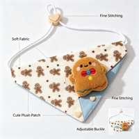 Écharpe triangulaire réversible moderne et écologique pour animaux de compagnie, motif homme en pain d'épices 3D en peluche, avec sangle réglable, pour petits animaux