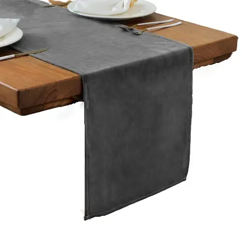 Chemin de table tissé en velours néerlandais, gris foncé, 240 g/m², 35x300 cm, sans triangle ni gland, prix d'usine