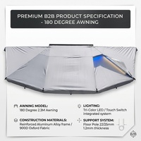 Auvent 180 degrés 2,3 m en Oxford 900D imperméable et résistant aux déchirures, tente latérale en aluminium, LED tricolore, universelle pour SUV 4x4 tout-terrain et camping