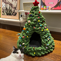 Plüschiges Einfarbiges Katzennest DIY Weihnachtsbaum Handgewebtes Warmes Langlebiges Faltbares Leichtgewichtiges Winter-Haustierbett