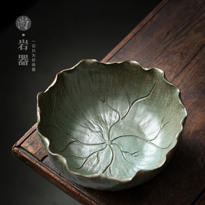 Grand égouttoir à thé en céramique, finition en pierre bleue, motif feuille de lotus, pour services à thé Kung Fu et usage domestique - Product Image 4