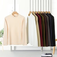 Kaos Lengan Panjang Mock-Neck Vintage Serat Asetat Dua Sisi 220g Pria Warna Solid Lapisan Dasar Termal Musim Gugur