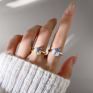 Adjustable Stackable Gold <b>Ring</b> Multi Stone <b>Ring</b> With Oval <b>Opal</b> Main Stone Blue Pear CZ Three Stone Open <b>Ring</b> <b>For</b> <b>Women</b> - Product Image 3