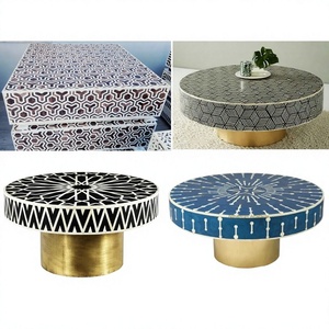Table basse convertible moderne de luxe, écologique et durable, avec base en laiton et incrustations en os, pour salon BS - Product Image 1