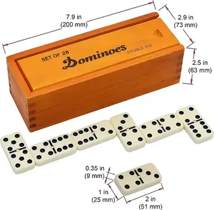 Domino Set For Classic Board Games - Dominoe Double 6 For Family Games - Double 6 Standard Domino Set 28 Tiles In Wooden Box