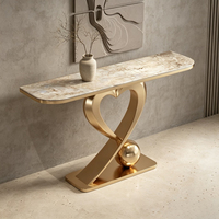 Console d'entrée moderne et minimaliste de style italien avec base en dalle de pierre de luxe pour salon, couloir, en acier inoxydable