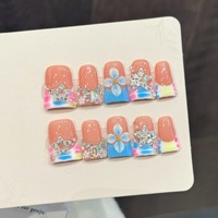 Uñas postizas acrílicas europeas y americanas de media cubierta con diseño de pico de pato tallado, con pegamento para uso en los dedos.