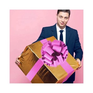 Ruban cadeau de Noël personnalisé en polypropylène écologique tissé métallique rose doré avec nœud étoile - Product Image 1