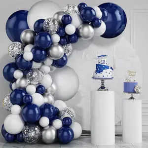 ベビーシャワーの結婚式の背景パーティー用品のテーマの誕生日の装飾のための131個のネイビーブルーホワイトバルーンガーランドアーチキット