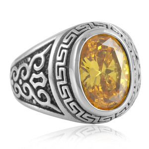 Stainless Steel Ring With Yellow Gemstone Geometric Design Women's Fashion Jewelry Gift 210175 - Product Image 1