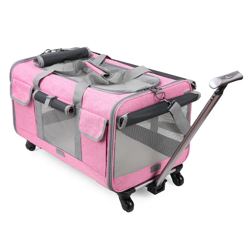 Multifunctional Outdoor Foldable Collapsible Pet Trolley Case Cat Carrier Dog Bags With Wheels