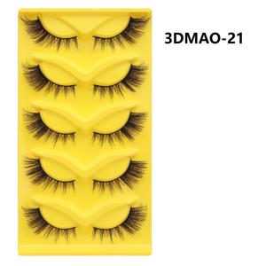 Vente en gros des 5 paires les plus populaires de faux cils en poils synthétiques de vison artificiel 3D Cat-eye <span class=keywords><strong>Fox</strong></span> Series faits à la main, noirs avec boîte jaune - Product Image 5
