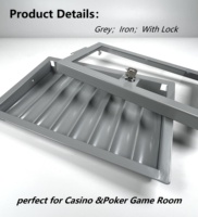 Boîte de rangement pour jetons de poker en métal gris verrouillable à 10 rangées, capacité importante, avec serrure sécurisée, insert de table pour support de jetons