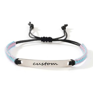 Pulsera de Acero Inoxidable Tejida a Mano con Cordón Negro Ajustable y Diseño de Paracord Colorido, Estilo Deportivo Casual Unisex - Product Image 1