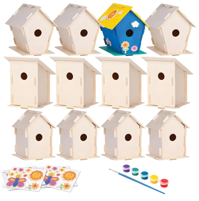 Neliblu 12 DIY ahşap Birdhouse yaratıcı sanat ve el sanatları çocuklar ve yetişkinler için Set-bitmemiş ahşap Birdhouse kitleri