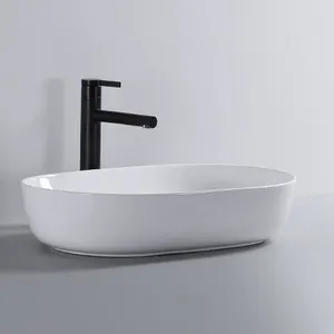 Hot Sale Glossy White Hand Wash Basin Oval Lavabo Table Top Hand Wash Sink Ceramic Bathroom Sink