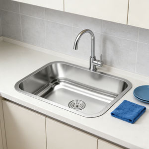 Wastafel Dapur Baja Tahan Karat S304 Buatan Tangan Bergaransi 2 Tahun Desain Modern Satu Lubang Persegi Panjang Permukaan Poles - Product Image 1