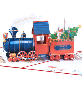 Impression colorée faite à la main 3D Pop-up carte de Train à vapeur cartes de voeux de Noël cadeaux d'anniversaire spéciaux produit en papier en vrac - Product Image 2
