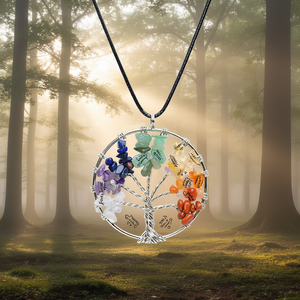 Tree of Life Pendant Necklace With 7 <b>Chakra</b> Natural Gemstone Crystals For Healing <b>Jewelry</b> Findings - Product Image 2