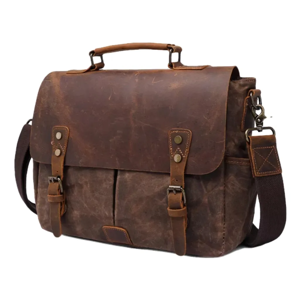 Wholesale Customized waterproof padded waxed canvas bags personalized stylish case satchel vintage messenger bag